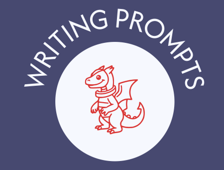 Dino with the word 'Writing Prompts' above it